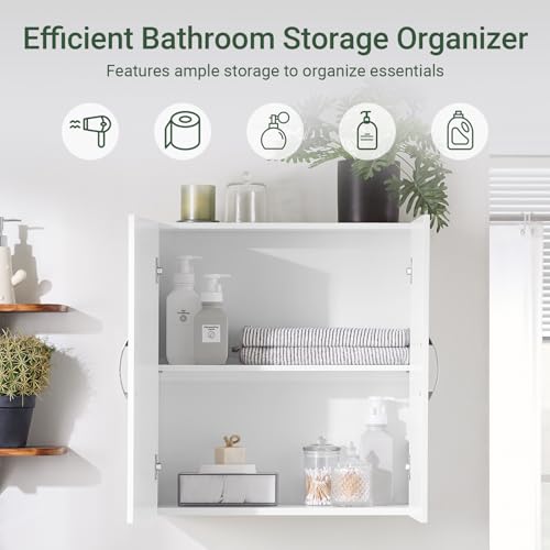 SoBuy Kitchen Wall Cabinet, Narrow Bathroom Wall Cabinet Over The Toilet Storage, Wall Mounted Medicine Cabinet with Adjustable Shelf, Floating Storage Cabinet for Laundry Room, White BZR200-T-W - color: White