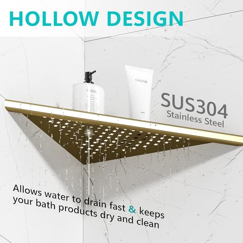 Qeke Bathroom Corner Shelf, Recessed 10" Shower Shelf Caddy, SUS304 Stainless Steel Shelf Wall Mount Triangular, No Drilling, Brushed Golden - color: Brushed Golden, size: 10"- 1 Pack