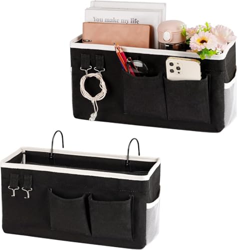 Bedside Storage Caddy/Bedside Hanging Storage Bag for Headboards Bunk Beds Dorm Rooms Book Phone Magazine Holder (2PC Black) - color: 2PC Black