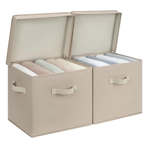 StorageWorks Storage Boxes with Lid, Collapsible Storage Bins with Handles, Stackable Closet Organizers for Shelves, and Bedroom, 15" x11¼x12½, Light Brown, 2-Pack - color: Light Brown, size: 15"L x 11¼"W x 12½"H