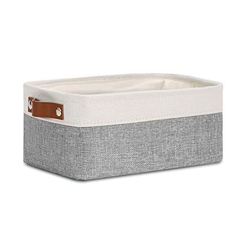 DULLEMELO Small Collapsible Fabric Basket for Organizing, Shelves, Closets, Laundry, Nursery, Decorative Gift Basket (White & Gray) - color: White&Gray, size: Small-11.8"x7.9"x5.1"