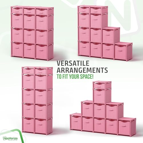 Cube Storage Organizer with Storage Bins Included - The Perfect Closet Organizers and Storage Solution. Includes 12 Storage Cubes, Great For Toy Storage, Closet Storage, Clothes Storage (Pink) - color: Pink, size: 12 Storage Cubes