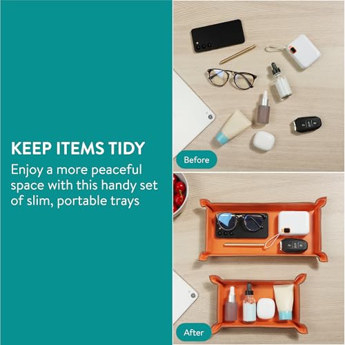 Navaris PU Leather Tray Set - 2 pcs Trinket or Valet Key Bowl - Jewellery, Pen, Watch Organiser Desk Trays - Stylish Bedside Table Accessories Tidy for Men