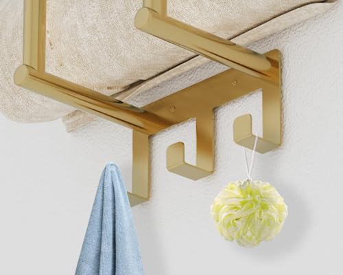 Towel Rack with Metal Shelf and 3 Hooks, Bethom Towel Racks for Bathroom Wall Mounted, Metal Gold Bath Towel Holder Storage Wall for Small Bathroom - color: Gold, size: Round Tube