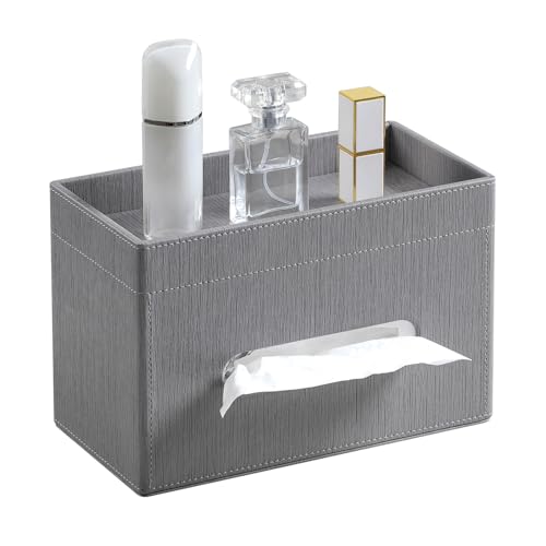 Plus Size Tissue Box Cover Rectangle, PU Leather Tissue Box Holder with Storage Tray, Decorative Organizer Tissue Holder for Bathroom, Bedroom Dresser, Night Stand, Office (Grey) - color: Grey
