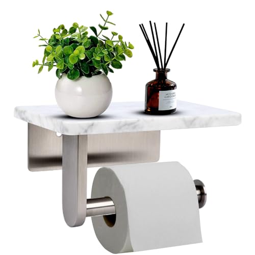 Toilet Paper Holder with Natural Marble Shelf for Bathroom Washroom,Wall Mounted Tissue Holder Suitable for Mega Roll (Brushed Nickel,Small 6.7 * 4.3 in) - color: Brushed Nickel, size: Small 6.7 * 4.3 in