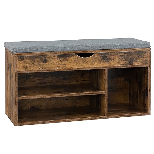 WellFurGeer Shoe Bench with Storage, Entryway Bench with Shoe Storage, Shoe Rack with Bench, Shoe Storage Bench with Padded Cushion, Brown + Gray - color: Brown + Grey