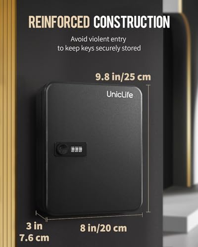Uniclife 48 Position Key Cabinet with Combination Lock Resettable Black Digital Security Storage Box Steel Key Organizer with Colorful Key Tag Labels Stickers and Hooks - color: Black, size: 48 Keys