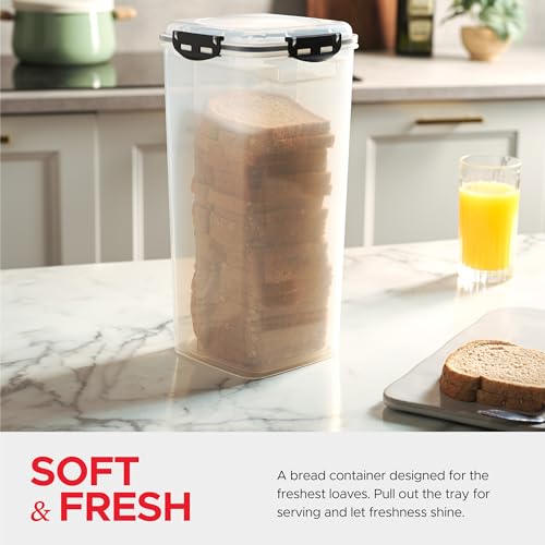 Tafura Bread Storage Container - 2 Pack BPA Free Plastic Bread Box with Ingeniously Tray - Airtight Container/Holder for Homemade Loaves and Baked Goods - color: Black - 2 Pack