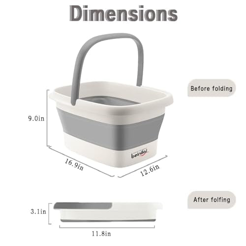 Collapsible Foot Bath Basin for Soaking Feet,Foot Soak Tub,Plastic Foot Bucket with Handles and Massage Acupoint,Foldable Laundry Basket-Gery (2 Pack) - color: Gray, size: 2 Pack