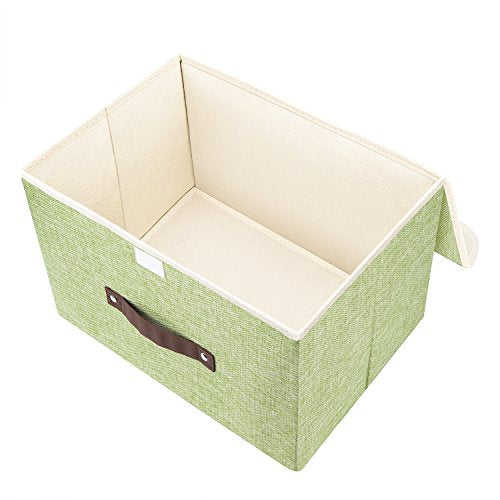 TYEERS Collapsible Storage Boxes, Washable Fabric Storage Bins with Lids, 14.9x9.8x9.8 inches, 3 Pack, Green - color: Green, size: set of 3