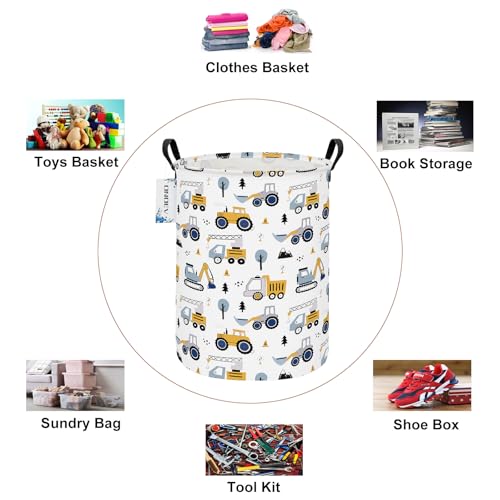 Round Construction Truck Collapsible Laundry Hamper for Nursery,Cute Forest Vehicles Excavator Toy Storage Bin for Kids Boys,Storage Basket for Home,Bedroom,Playroom,New Parent Gift(Excavator) - color: Round Excavator