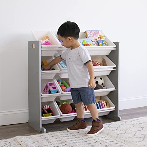 Humble Crew Toy Storage Organizer with 12 Removable Storage Bins for Kids Playroom, 4-Tier Toddler Toy Organization, Grey/White - color: Grey/White