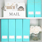 BLU MONACO Set of 6 Aqua Magazine File Holders | Foldable Magazine Storage Boxes with White Leather Label Holders | Vertical File Organizer for Desk, Shelves & Home Office - color: Aqua
