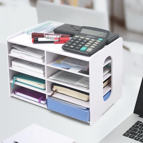 SONGWAY Desktop Mail Sorter Organizer - Small File Storage with 8 Compartments, Desk Bill Organizer, Journal Size Paper Storage Rack for Home Office - size: 5-tier&8-slots
