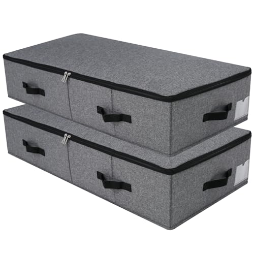 Under Bed Storage Bins with Lids, Closet Organizers, Foldable Under-bed Storage Baskets for Sheets, Clothes, Quilts, Sweaters, Wrapping Paper, 35x16.5x7inch, Black Gray, 2PCS - color: Black Gray, 2PCS, size: 35x16.5x7inch