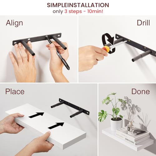 BAYKA White Floating Shelves for Wall Set of 3, Rustic Wood Wall Shelves with Metal Brackets for Bathroom, Bedroom, Kitchen, or Living Room Decor Organization, Sturdy Storage with 22lb Capacity - color: C. White - Modern Minimalist Style, size: 15.7inches
