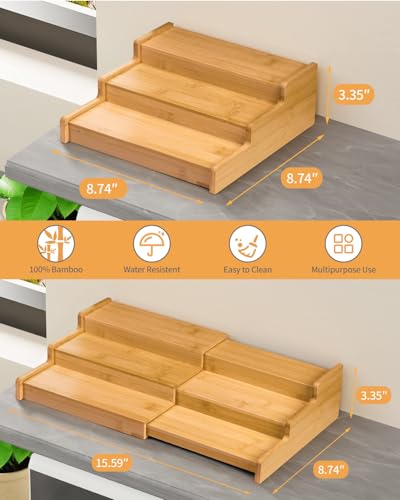 VenDotbi Spice Rack, 3-Tier Expandable Bamboo Spice Rack Organizer for Cabinet, Kitchen, Pantry and Cupboard Storage Organizer(2pack) - color: Bamboo set 2
