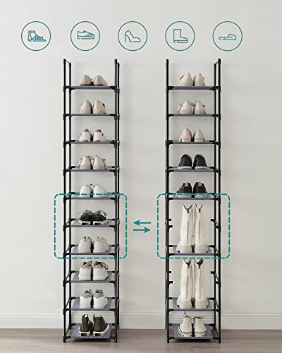 SONGMICS Shoe Rack, 10-Tier Shoe Shelf, Shoe Storage Organizer, 13 x 13 x 68 Inches, Metal Frame, Non-Woven Fabric Shelves, for Entryway, Bedroom, Gray ULSR110G01 - color: Grey, size: 13"D x 13"W