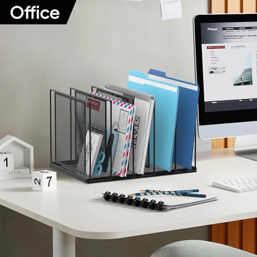 File Organizer for Desk, 5-Section Vertical File Sorter, Paper Holder Organizer Standing Metal File Folder for Office Home Classroom, Black - color: Black, size: 1 Pack 5-Section