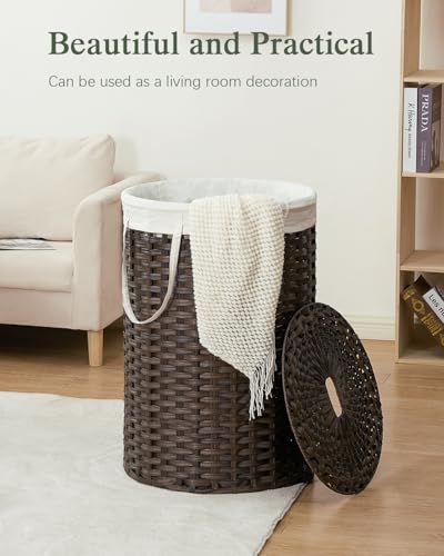 SETVSON Large Laundry Hamper Laundry Basket Round 34.3 Gal (130 L) Handwoven Wicker Laundry Baskets Rattan Laundry Basket with Laundry Bag Handles 2 Mesh Bags for Living Room Bedroom Brown - color: Brown, size: 130L
