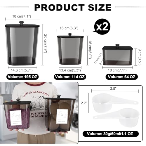 Zingbee 4 Pack Laundry Detergent Containers & Dryer Sheet Holder with Black Lids, Scoops & Labels - Plastic Laundry Organizer and Storage Jars for Pods, Detergent, Scent Booster - color: Clear Grey-2