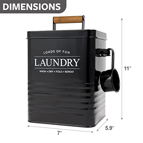 Calindiana Modern Farmhouse Metal Laundry Soap Dispenser Container Holder with Scoop for Laundry Room Decor and Space Saving Laundry Room Organization and Storage, Laundry Powder Container, Black - color: BLACK