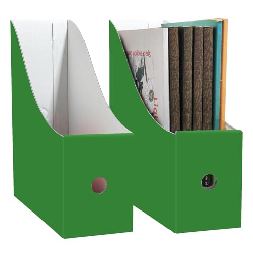 Limitliho 2 Pack Cardboard File Storage Box with Label, Grass Green Book Holder for Classroom,Office,Home,Magazine Organizer for Desk(10.6" H x 10.2" L x 3.5" W in) - color: Grass green