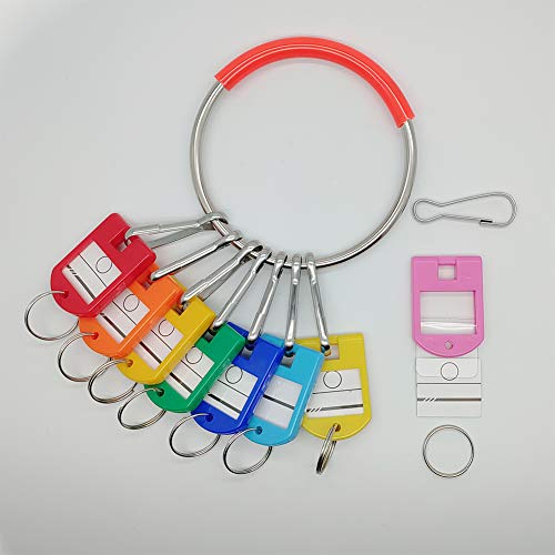 Portable Metal Ring Key Organizer with 16 Spring Hooks & Key Tags with Ring and Label Window