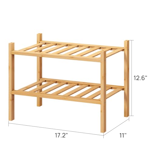 viewcare Small Shoe Rack, 2-Tier Shoe Rack for Entryway, Bamboo Wood Shoe Shelf for Closet & Hallway, Long 17.2IN | Beautiful | Functional | Sturdy | Durable - color: Natural Bamboo, size: 2-Tier_Samll