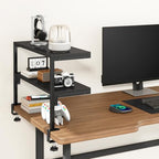 IBUYKE Clamp on Desk Shelf, 22.8” Large Desk Extender Shelves,Tool-Free Flexible Repositioning and Adjustable 2-Tier Storage Shelves for Desktop Accessories Below Desk TMZ010B - color: Black
