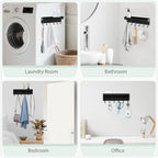 Magnetic Key Holder Wall Mount, Small Metal Key Rack with Tray, 9.6 Inch, 6 Hooks, 2 Installation Options, Black - color: Black