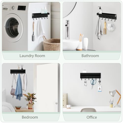 Magnetic Key Holder Wall Mount, Small Metal Key Rack with Tray, 9.6 Inch, 6 Hooks, 2 Installation Options, Black - color: Black