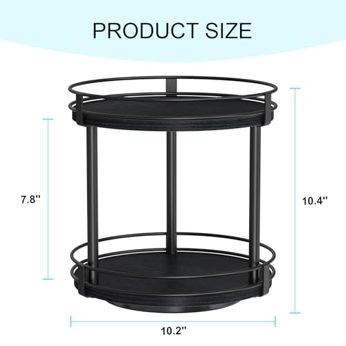Snughome Lazy Susan Spice Rack, 2 Tier Rotating Spice Rack, Wood Lazy Susan Organizer for Cabinet, Black Kitchen Counter Shelf, 10.2" x 10.2" x 10.4" - color: Black, size: 10.2" x 10.2" x 10.4"