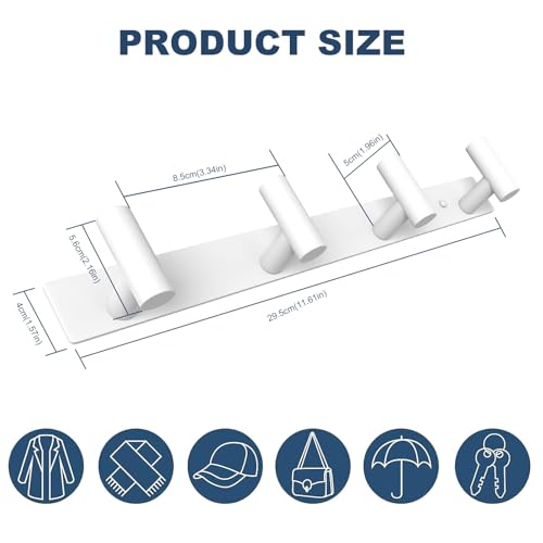 VAEHOLD Hat and Coat Wall Mount Rack - Hooks for Robes, Bags, Keys, and Towels - Bathroom Towel Hanger Organizer (White, “T“ Shape 4 Hooks 2 Pack) - color: White, size: “T“ Shape 4 Hooks 2 Pack