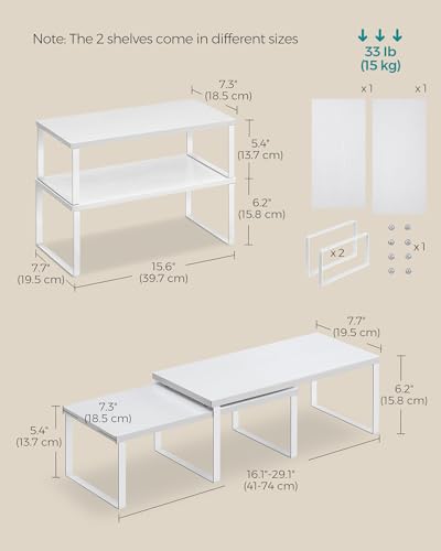 SONGMICS Cabinet Organizer Shelf, Set of 4 Kitchen Counter Shelves, Kitchen Storage, Spice Rack, Stackable, Expandable, Metal and Engineered Wood, Cloud White and Snow White UKCS028W01 - color: Cloud White + Snow White, size: 15.6"W