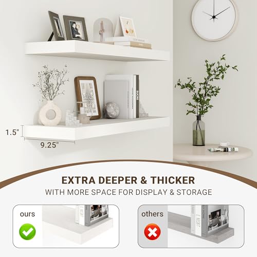 Acovy 36 Inch Floating Shelves, 36"x9.25"x1.5" Inch Deep Floating Shelves for Wall, Wooden Shelves for Bathroom, Bedroom, Living Room, Cream White Oak, 2 Pieces - color: Cream White Oak, size: 36"x9.25"-2pcs