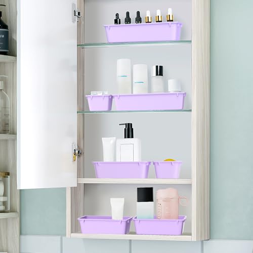 WOWBOX 25 PCS Plastic Drawer Organizer Set, 4 Sizes Desk Drawer Divider Organizers and Storage Bins for Makeup, Jewelry, Gadgets for Kitchen, Bedroom, Bathroom, Office, Purple - color: Purple