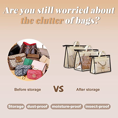 5 PCS Hanging Handbag Storage Organizer Non-Woven Transparent Dust-proof Homewares Purse Wallet Closet Storage Bag with Zipper and Handle (M) - size: M