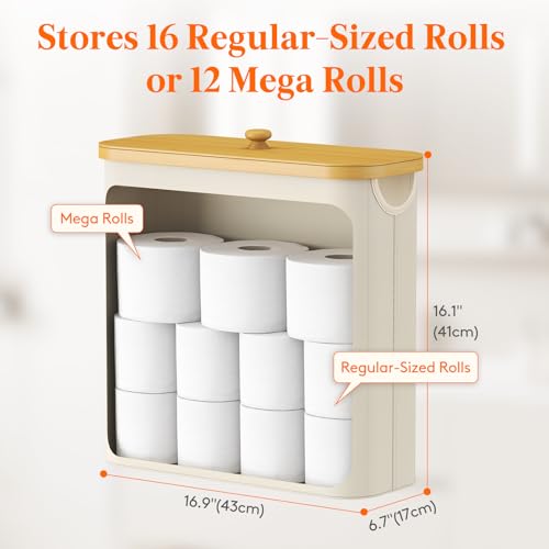 Lifewit Toilet Paper Storage Holder for 12 to 16 Rolls, Free Standing Toilet Paper Basket Stand with Bamboo Lid, Collapsible Fabric Bathroom Organizer Box for Mega Rolls, 30L, Extra Large, White - color: White, size: 30L