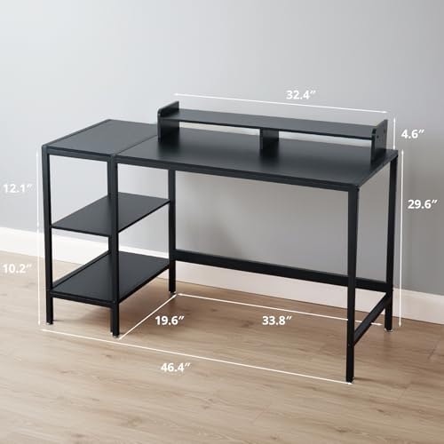 MINOSYS 47-inch Computer Desk with Storage Shelf - Your Ideal Black Gaming Desk for Bedrooms, Small Spaces, and Home Offices. This Modern Writing Desk is Perfectly Suited for PCs. - color: Tx-black, size: 47 inch