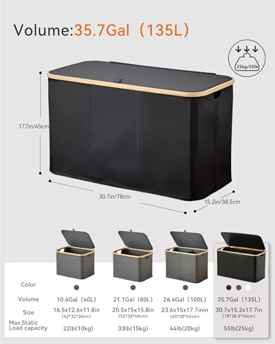 Storage Basket with Lid and Handles, 135L Fabric Bin with Divider for Shelf, Closet, Toy Organization, Collapsible Storage Organizer for Home, Black - color: Black, size: 135L