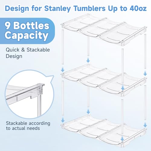 Stackable Water Bottle Organizer for Stanley 40 oz Tumbler, Water Bottle Holder for Cabinet, Pantry Kitchen Organizers and Storage for Stanley Cup Accessories, Tumbler Organizer and Wine Rack, 3Pack - size: SPO-JM-3Pack