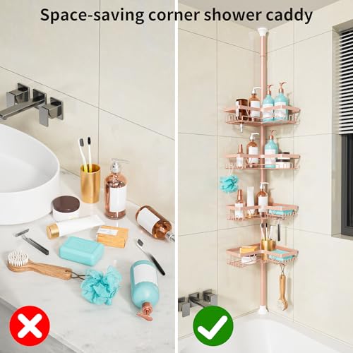 KEGII Corner Shower Caddy Tension Pole - 4-Tier Rustproof Bathroom Organizer, Floor to Ceiling Shower Caddy 25-114.2 inch, No Drilling Shower Storage Rack for Shampoo, Towels (Blush Nude) - style: Tension Caddy - Blush Nude
