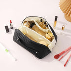 Women's Travel PU Leather Cosmetic Organizer - Large Capacity Toiletry Storage Solution - color: black