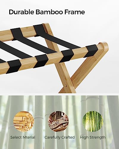 SONGMICS Luggage Rack, Bamboo Luggage Rack for Guest Room, Folding Suitcase Stand, for Hotel, Bedroom, Heavy-Duty, Holds up to 131 lb, Natural Beige URLR007N01 - color: Natural Beige, size: 1 Pack