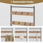Coat Rack Hall Tree with Shoe Storage, Entryway Hall Tree Storage Bench, Wood Look Accent Furniture with Metal Frame, 3-in-1 Design, Rustic Brown - color: Brown