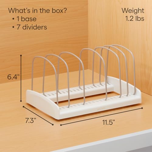YouCopia StoreMore Bakeware Rack with Tall Steel Wires, Adjustable Pan and Lid Organizer, Classic Edition – White, Alloy Steel & Plastic, 11.5”W x 7.3”D x 6.4”H, Customizable Shelf - size: Standard