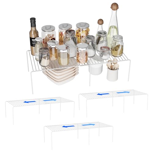 Expandable Storage Shelf, Pantry Organizers and Storage, Adjustable Rustproof Metal Wire Spice Rack, Space Saver Kitchen Storage Shelves for Pan, Pot, Countertop, Drawer, Fridge, Set of 4, White - size: 4Pack-White-13.5-23 x 10 inch