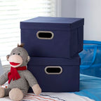 Household Essentials Fabric Storage Boxes with Lids and Handles, Blue - color: Navy, size: 2 Count